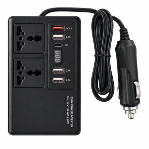 Μετατροπέας Ρεύματος Αυτοκινήτου 200W – Inverter 12V σε 220V με 2 Πρίζες, 4 USB &amp; Type-C PD - QC3.0, Οθόνη LED, Για Laptop, Smartphone