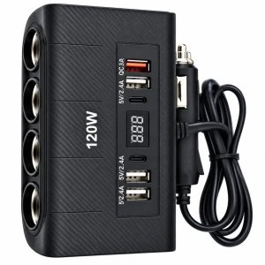 Πολυφορτιστής Αυτοκινήτου 120W – 4 Υποδοχές Αναπτήρα &amp; 4 USB Θύρες - Γρήγορη Φόρτιση QC 3.0, Ψηφιακή Ένδειξη Τάσης, Προστασία Υπερφόρτισης