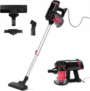 Ηλεκτρική Σκούπα Stick 2 σε 1 600W – Δυνατή Απορρόφηση 15kPa - Με Κάδο 1L, Διπλό Φίλτρο &amp; Εξαρτήματα για Δάπεδα &amp; Επιφάνειες