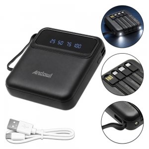 Power Bank 6800mAh - Ενσωματωμένα Καλώδια &amp; Φακός - USB-A/C, Micro, Lightning, Οθόνη LED, Compact Μέγεθος 10W