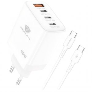 Φορτιστής Τοίχου 48W - Ταχεία Φόρτιση PD &amp; QC3.0 - 4 Θύρες USB &amp; Καλώδιο USB-C 1m, για Κινητά &amp; Tablet