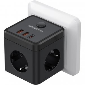 Πολύπριζο Cube 6-σε-1  3 Πρίζες, 2 USB-A &amp; 1 USB-C - Φορτιστής Ταξιδίου, Διακόπτης On/Off, Ασφάλεια Υπερφόρτωσης 3680W