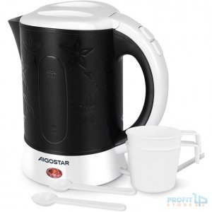 Ηλεκτρικός Βραστήρας Ταξιδίου Aigostar 0,6L 650W με 2 Ποτήρια &amp; 2 Κουταλάκια – Compact σχεδιασμός για ταξίδια