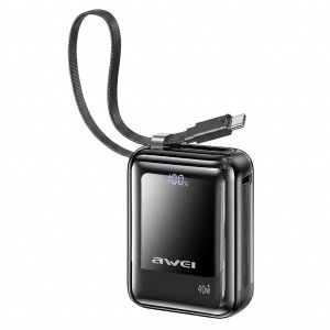 Power Bank 10000mAh – 40W PD γρήγορη φόρτιση, ενσωματωμένο USB‑C, ψηφιακή ένδειξη Μαύρο