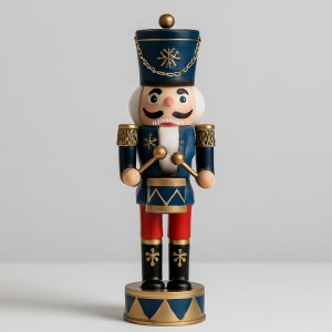 Ξύλινος Καρυοθραύστης 36cm – Χριστουγεννιάτικο Διακοσμητικό - Παραδοσιακή Φιγούρα Στρατιώτης με Τύμπανο, για Σαλόνι &amp; Τζάκι Μπλε