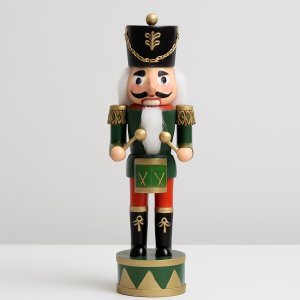 Ξύλινος Καρυοθραύστης 36cm – Χριστουγεννιάτικο Διακοσμητικό - Παραδοσιακή Φιγούρα Στρατιώτης με Τύμπανο, για Σαλόνι &amp; Τζάκι Πράσινο