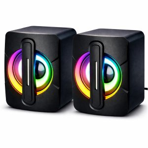 Ηχεία Υπολογιστή 6W με RGB LED - Compact Στερεοφωνικός Ήχος για Gaming &amp; Εργασία - Τροφοδοσία USB, Plug &amp; Play Σύνδεση