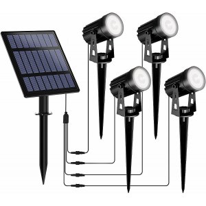 Σετ 4 Ηλιακά Σποτ LED 3W - Θερμό Λευκό Φως 3000K, IP65 Αδιάβροχα για Κήπο - Αυτόματη Λειτουργία &amp; 2 Σκάλες Φωτεινότητας, Καλώδια 3m