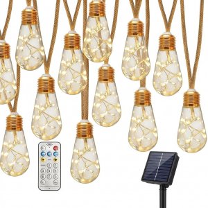 Ηλιακή Γιρλάντα LED 7,8m Με 16 Λαμπάκια - Ζεστός Εξωτερικός Φωτισμός - Τηλεχειριστήριο, 8 Λειτουργίες, IP65