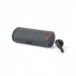Ασύρματα Ακουστικά Bluetooth Ezra Με Θήκη-Ηχείο, Φορητός Ήχος Σε Μαύρο
