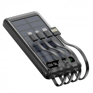 Power Bank με Ηλιακή Φόρτιση 10000mAh - 4-in-1 Καλώδιο, LED Οθόνη και Φακός