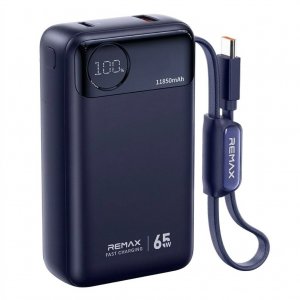 Power Bank 11850mAh 65W PD - Ταχεία Φόρτιση με Ενσωματωμένο Καλώδιο USB-C &amp; Οθόνη LED για Laptops, Tablets &amp; Smartphones Μπλε