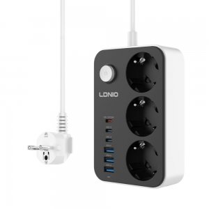 Πολύπριζο Ασφαλείας με 3 Πρίζες &amp; 6 Θύρες USB - Προστασία, PD 20W, Καλώδιο 2m