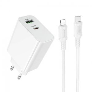 Φορτιστής Τοίχου 30W - USB-C PD &amp; USB-A QC 3.0 Με Καλώδιο USB-C Σε Lightning 1m, Λευκό