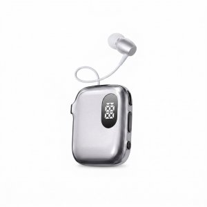 Bluetooth Ακουστικό V6.0 - Hands-free με Κλιπ Πέτου &amp; 90H Αυτονομία - ENC, Ταχεία Φόρτιση, Αναδιπλούμενο Καλώδιο &amp; Ψηφιακή Οθόνη Ασημί