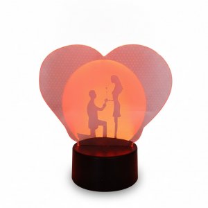 Επιτραπέζιο Φωτιστικό LED 3D Illusion Ζευγάρι σε Καρδιά - 7 Χρώματα - Ατμοσφαιρικός Φωτισμός, USB, Ιδανικό για Δώρο