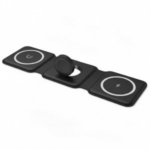 Ασύρματη Βάση Φόρτισης 3 σε 1 Magnetic Wireless Charger - Ταυτόχρονη Φόρτιση για Smartphone, Watch &amp; Ακουστικά, Αναδιπλούμενη, σε Μαύρη Απόχρωση