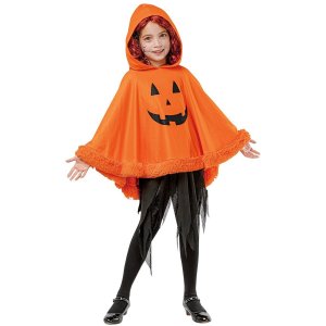 Στολή Halloween Παιδική Πόντσο Κολοκύθα με Κουκούλα, Πορτοκαλί με Χαρούμενο Πρόσωπο Jack o Lantern