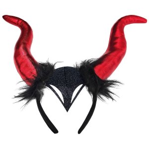 Στέκα Διαβολίνα Halloween με Μεγάλα Κόκκινα Κέρατα και Μαύρη Γούνα, Αποκριάτικο Αξεσουάρ, 32x23cm