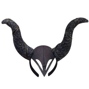 Στέκα Halloween Κακιάς Μάγισσας με Μεγάλα Μαύρα Κέρατα και Γκλίτερ 34x32cm, Μεταμφίεση Κακιάς Βασίλισσας