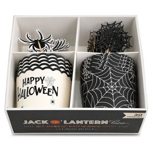Σετ Cup Cake Halloween με 10 Φορμάκια και 20 Διακοσμητικές Οδοντογλυφίδες, Αράχνες και Ιστοί, 16x15x8cm
