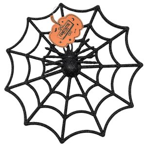 Διακοσμητική Αράχνη Halloween Μαύρη με Ιστό και Γκλίτερ, Κρεμαστή Διακόσμηση Τοίχου και Πόρτας, 28,5cm