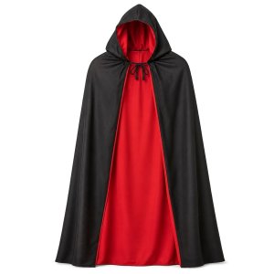 Κάπα Δράκουλα Halloween με Κουκούλα Ενηλίκων, 120x120cm, Μαύρη με Κόκκινη Επένδυση, Στολή Βαμπίρ