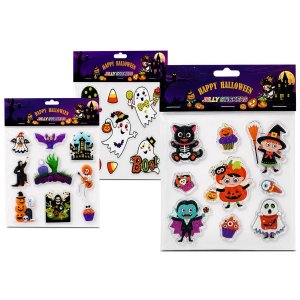 Αυτοκόλλητα 3D Halloween Jelly σετ 9 τεμαχίων, 24x20cm, με Φαντάσματα και Κολοκύθες, Διακόσμηση Τζαμιών