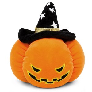Διακοσμητική Κολοκύθα Halloween Λούτρινη 20cm με Καπέλο Μάγισσας με Αστέρια και Κεντημένο Πρόσωπο