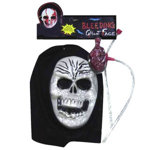 Μάσκα Τρόμου Halloween Ενηλίκων Ghost Face με Κρανίο και Μαύρη Κουκούλα, Πετά Αίμα για Μεταμφίεση