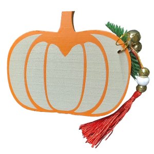 Ξύλινη Κολοκύθα Επιτραπέζιο Διακοσμητικό Halloween με Κόκκινη Φούντα και Χρυσά Κουδουνάκια, 14,5x14cm