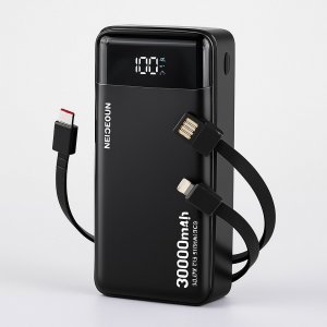 Power Bank 30000mAh - Γρήγορη Φόρτιση 22.5W, Ψηφιακή Οθόνη και Ενσωματωμένα Καλώδια
