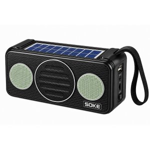 Φορητό Ραδιόφωνο - Ηλιακό Πάνελ, USB, AUX, Κάρτα TF &amp; LED - Μαύρο Ηχείο Bass