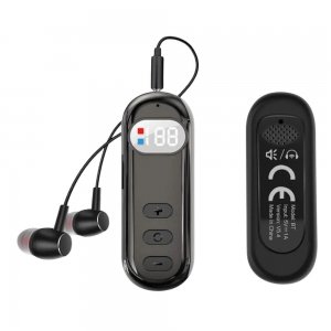 Ακουστικά Handsfree Bluetooth AKZ Q20 In-ear με Clip &amp; Οθόνη LED - Δέκτης Ήχου AUX, Υποδοχή TF Card, Type-C, Ασημί Μαύρο