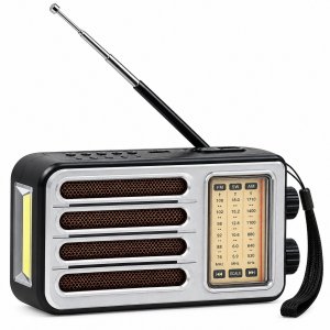 Ρετρό Ραδιόφωνο FX-2537B AM/FM/SW - Bluetooth, USB, TF Card &amp; Φακός LED Ασημί