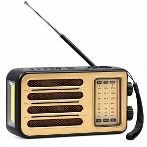 Ρετρό Ραδιόφωνο FX-2537B AM/FM/SW - Bluetooth, USB, TF Card &amp; Φακός LED Χρυσό