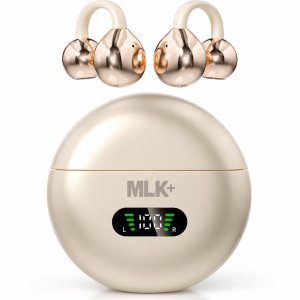 Ασύρματα Ακουστικά - Bluetooth 5.4 με AI Μετάφραση &amp; LED Οθόνη - Ear-Clip Σχεδιασμός, Hi-Fi Ήχος, Ιδανικά για Ταξίδια Μπεζ