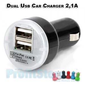 Mini High Power Dual Car USB Charger 2,1A for iPhone, iPad &amp; Android Tablets