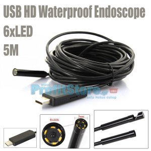 USB Ενδοσκοπική Αδιάβροχη Κάμερα Μικροσκόπιο 5m με Φωτισμό 6x LED