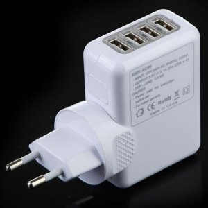 Φορτιστής Πρίζας με 4 Εξόδους USB για να Φορτίζετε Μέχρι και Τέσσερις Συσκευές Ταυτόχρονα