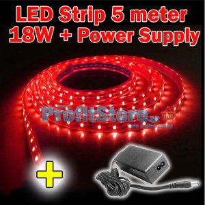 Σετ Αδιάβροχη Ταινία LED 5 μέτρων RED 60SMD 3,6W 12V με τροφοδοτικό