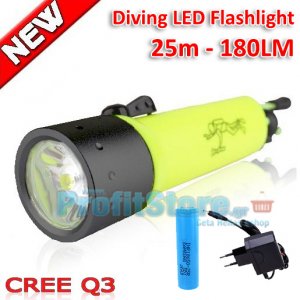 Επαναφορτιζόμενος Καταδυτικός Φακός Cree Q3 LED 180 Lumens 20m