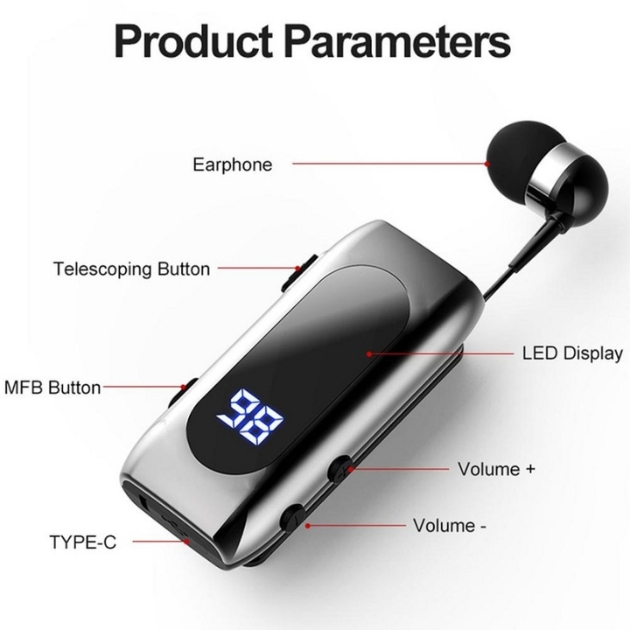 Ασύρματο Ακουστικό Bluetooth Handsfree - K55 Retractable - Μαύρο - για Android και iOS Ασύρματο Ακουστικό Bluetooth Handsfree - K55 Retractable - Μαύρο - για Android και iOS