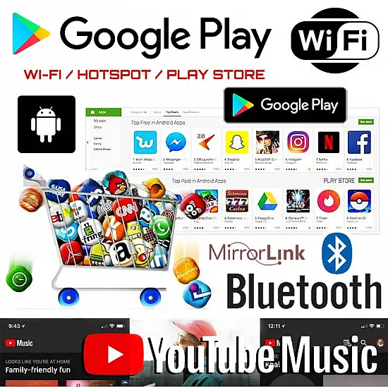 Multimedia Android 10 Ελληνικό Πλοηγό GPS & Menu 9,5 1DIN Οθόνη Αυτοκινήτου με Playstore, Ενισχυτή 4x60W, WI-FI, Bluetooth, Mirrorlink, USB, MP3, 9880A OEM
