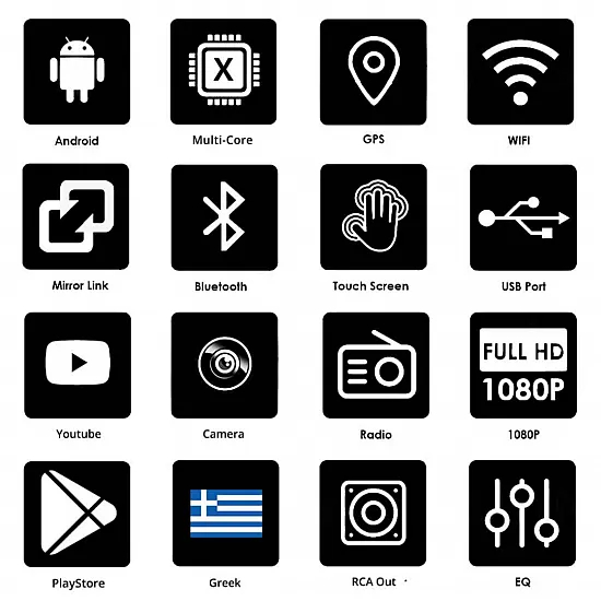 Multimedia Android 10 Ελληνικό Πλοηγό GPS & Menu 9,5 1DIN Οθόνη Αυτοκινήτου με Playstore, Ενισχυτή 4x60W, WI-FI, Bluetooth, Mirrorlink, USB, MP3, 9880A OEM