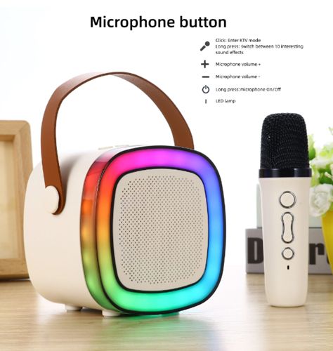 Φορητό Μίνι Ηχοσύστημα Bluetooth Καραόκε με Ασύρματο Μικρόφωνο Bluetooth Κρεμ