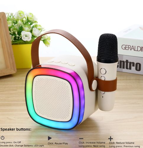 Φορητό Μίνι Ηχοσύστημα Bluetooth Καραόκε με Ασύρματο Μικρόφωνο Bluetooth Κρεμ