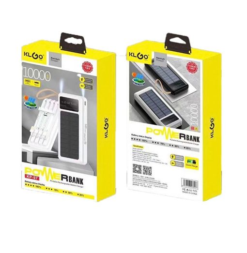 Ηλιακό PowerBank KLGO - Φορητή Μπαταρία Φορτιστής 10000 mAh Ηλιακό Πάνελ - Solar Power Bank Λευκό