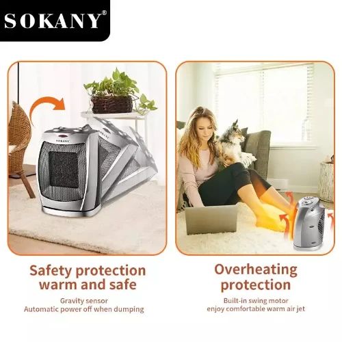 Sokany Κερααμικό Ηλεκτρικό Αερόθερμο Δαπέδου 2000W με 2 Βαθμίδες Θέρμανσης - Πλέγμα Ασφαλείας & Λειτουργία Περιστροφής