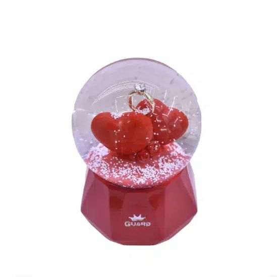 Γυάλινη Xιονόμπαλα με Καρδιές Δαχτυλίδι & Μουσική 9x6cm 